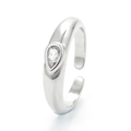 Minimalist open ring featuring a pear-shaped cubic zirconia on a smooth silver band - Adjustable Open / Platinum