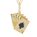 Sparkling pavé zircon royal flush poker necklace with gold-plated paperclip chain - Gold-Black