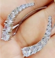 Silver curved ear climber earrings with double rows of sparkling cubic zirconia stones - Large / Large-Platinum Color