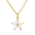 Elegant gold flower necklace with five zircon petals and polished chain on white backdrop - Gold