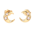 Golden crescent moon stud earrings with sparkling star-set cubic zirconia stones - White