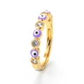 Punk style gold ring with purple evil eye beads and clear cubic zirconia stones - Evil Eye Style / Purple