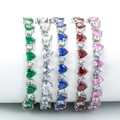 Braccialetti tennis con zirconi a forma di cuore in smeraldo, blu reale e rosso cristallo - Platino-Bianco