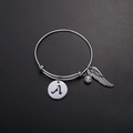 Bracciale rigido in acciaio argento con ciondoli lettera A, cristallo e ala variante - Stile A