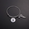 Bracciale rigido in acciaio argento con iniziale y, zircone e pendente ad ala - Stile Y