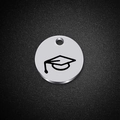 Polished round stainless steel graduation cap pendant necklace with engraved design - Graduation Cap Style (AL304) / Silver