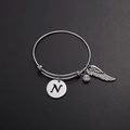 Bracciale regolabile in acciaio al titanio argento con ciondolo lettera N e ala - Stile N