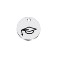 Polished titanium steel round charm with engraved graduation cap icon for gifts - Mirror Polished Round Disc Graduation Cap (AL304)