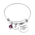 Bracciale regolabile in acciaio argento con gemma viola e ciondolo cuore per sorelle - Viola (Febbraio)