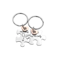 Polished puzzle piece keychain set for couples with tree heart and crystals - Puzzle Heart Pair Style (K60)