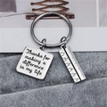 Polished steel tree of life keychain with engraved message and mini ruler pendant - Teacher Appreciation Ruler Style (K79)