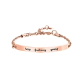 Rose gold stainless steel bracelet with engraved keep fucking going bar on white background - Rose Gold