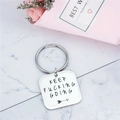 Polished silver stainless steel square keychain with KEEP FUCKING GOING engraving - Motivational Arrow Square Style (K83)