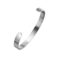 Minimalist silver stainless steel cuff bracelet with a brushed metal finish and open design - 8MM-Steel Color