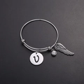 Silbernes verstellbares Drahtarmband mit V-Anhänger und Feder-Charm-Detail - Stil V
