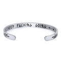 Silver stainless steel C-shaped cuff bracelet with motivational interior engraving - C-Shape (B830) / Silver