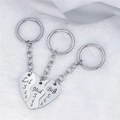 Juego de 3 llaveros de rompecabezas de corazón de acero inoxidable para hermanas con grabado - Estilo Puzzle Hermana (Plata)