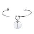 Bracelet jonc en acier titane argenté avec nœud et pendentif alphabet en cristal - Style Lettre I (I)