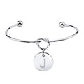 Bracelet jonc argenté avec nœud et pendentif lettre J poli serti de cristaux brillants - Style Lettre J (J)