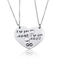 Titanium steel heart puzzle necklace set for couples with I LOVE YOU MORE engraving - Love You More Style (NST-0160) / Silver