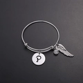 Silberner verstellbarer Armreif mit Buchstabe P, Strass und Flügelanhänger für Damen - Stil P