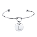 Bracelet jonc à nœud en acier argenté avec pendentif lettre L pavé de cristaux - Style Lettre L (L)