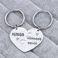 RVS hart puzzel sleutelhanger set met Mama en Mama's Mini gravure in hoogglans stijl - Hart Puzzel Set / Zilver