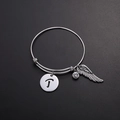 Silbernes Titanstahl-Armband mit Buchstabe J Anhänger, Flügelmotiv und Zirkonstein - Stil T