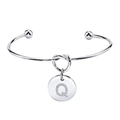Bracelet jonc argenté avec nœud et pendentif lettre Q serti de cristaux étincelants - Style Lettre G (G)
