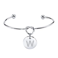 Bracelet jonc en acier argenté avec un pendentif lettre W serti de cristaux - Style Lettre W (W)
