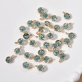 14k gold plated four-leaf clover and round pendant with light blue crystal for DIY jewelry - 15# Blue Round Style