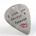 Brushed titanium steel guitar pick pendant with Always & Forever engraving - Always & Forever Style (AL116)