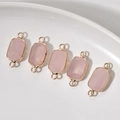 Set of five faceted pink crystal rectangular pendants with gold double rings for DIY jewelry - Rose Quartz Connector