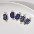 Detailed view of rectangular lapis lazuli connectors with gold borders for DIY jewelry - Lapis Lazuli Connector