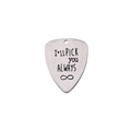 Silver brushed stainless steel guitar pick with I'll PICK you ALWAYS engraving - Pick You Always Hole Style (AL193)