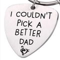 Brushed titanium steel guitar pick keychain with engraved I Couldn't Pick A Better Dad text - Better Dad Better Pick Style (AL187)