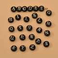 Full set of 26 black shell beads with gold-plated letters for DIY jewelry making - Letter A (1#) / 1 Piece / Black