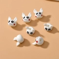 Macro view of cute white ceramic bunny beads with smiling faces for DIY jewelry making - 18# Little Rabbit / 16*16mm