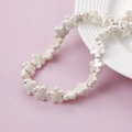 Handmade white ceramic five-petal flower beads necklace with soft pearlescent luster - Beige