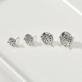 Detailed macro view of four sizes of 14K gold plated earring studs with mesh and hanging loops - 8mm With Loop Earring Post (White K) / Silver