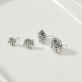 Macro view of silver round mesh stud earring base components for DIY jewelry making - 8mm No Loop Earring Post (White K) / Silver