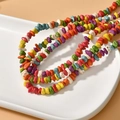 Bohemian meerlaagse ketting met kleurrijke onregelmatige natuurlijke turkooisstenen - Willekeurige Vorm / Veelkleurig Turkoois