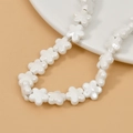 Polished white ceramic five-petal flower beads for DIY jewelry and necklaces - White