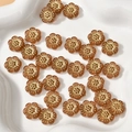 Macro shot of 12mm amber acrylic plum flower beads with gold floral details in a white bowl - Gold Edged Plum Blossom (4#) / 10 Pieces Pack / Amber