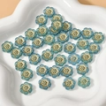 Detailed macro view of 12mm blue acrylic flower beads with gold edges for DIY jewelry - Gold Edged Plum Blossom (5#) / 10 Pieces Pack / Lake Blue