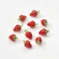 Ten-piece set of gold-plated strawberry fruit pendants with red enamel finish for jewelry DIY - Strawberry Style (12x7mm)