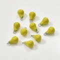 Detail of 10-piece bright yellow pear pendants with green leaves and metal rings - Pear Style (14x8mm)
