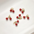 Gold-plated cherry pendants with red enamel finish for DIY jewelry necklaces - Cherry Style (14x10mm)