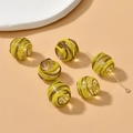 13mm glass beads with gold glitter lines and yellow spirals for DIY jewelry making - Yellow (4#)