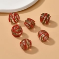 Set of six 13mm glittery glass beads with red and gold swirls for DIY jewelry making - Red (1#)